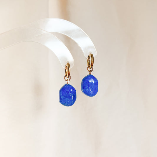 Irregular Beaded Earrings (Marble Blue)