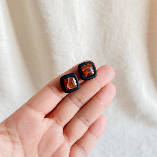 Square Bezel Studs (Orange Agate)