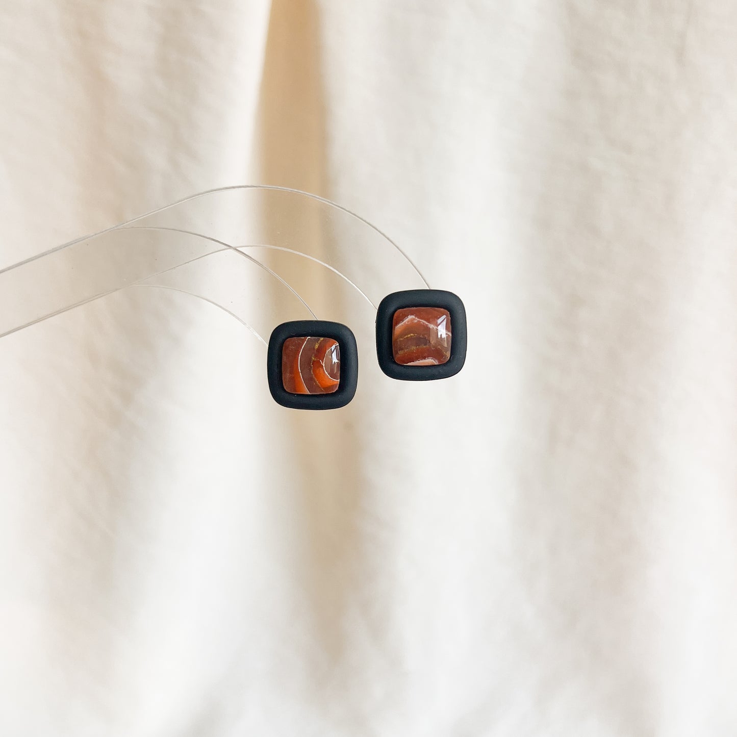 Square Bezel Studs (Orange Agate)