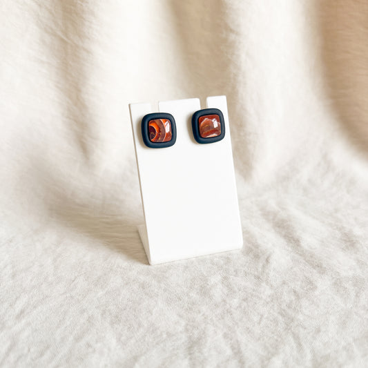Square Bezel Studs (Orange Agate)