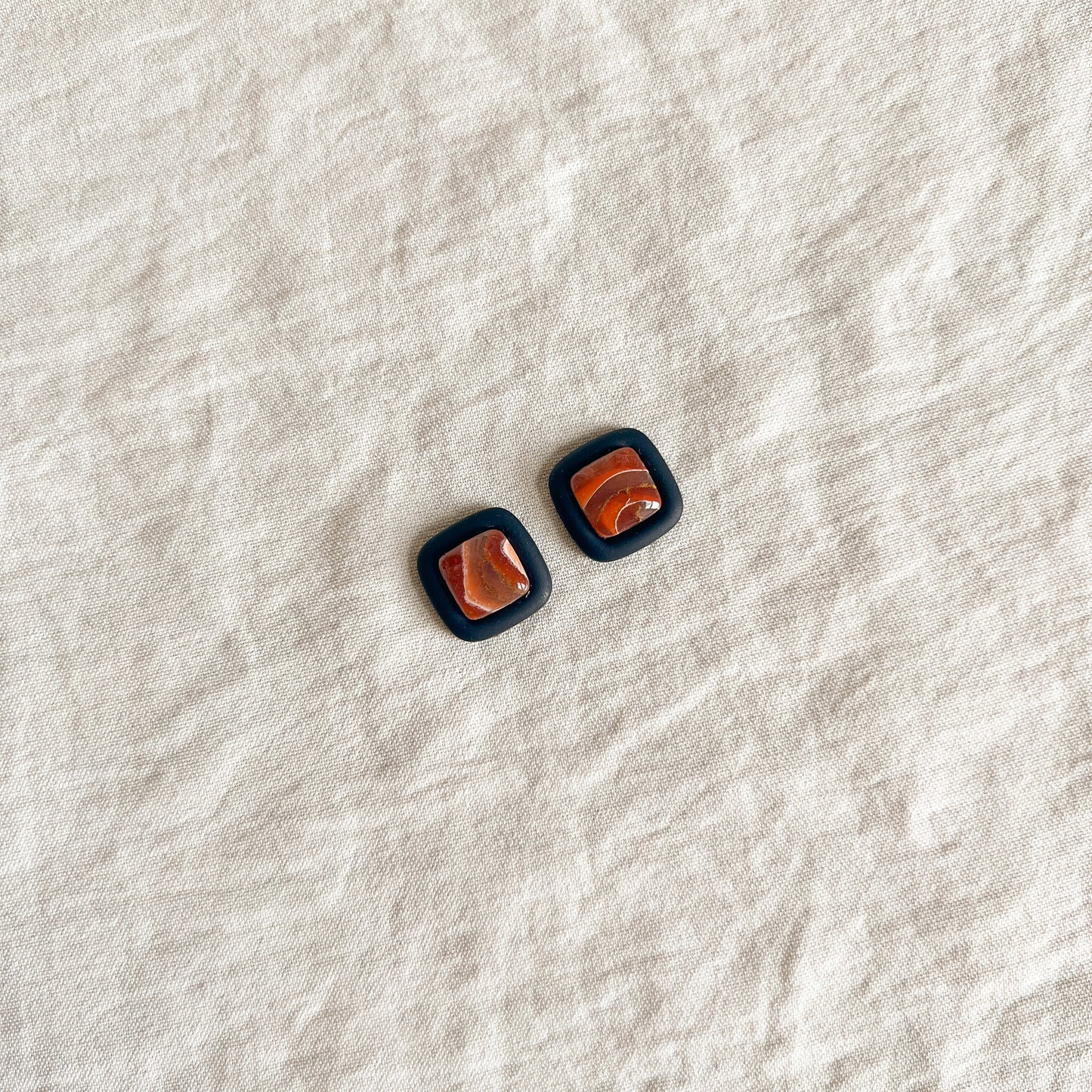 Square Bezel Studs (Orange Agate)